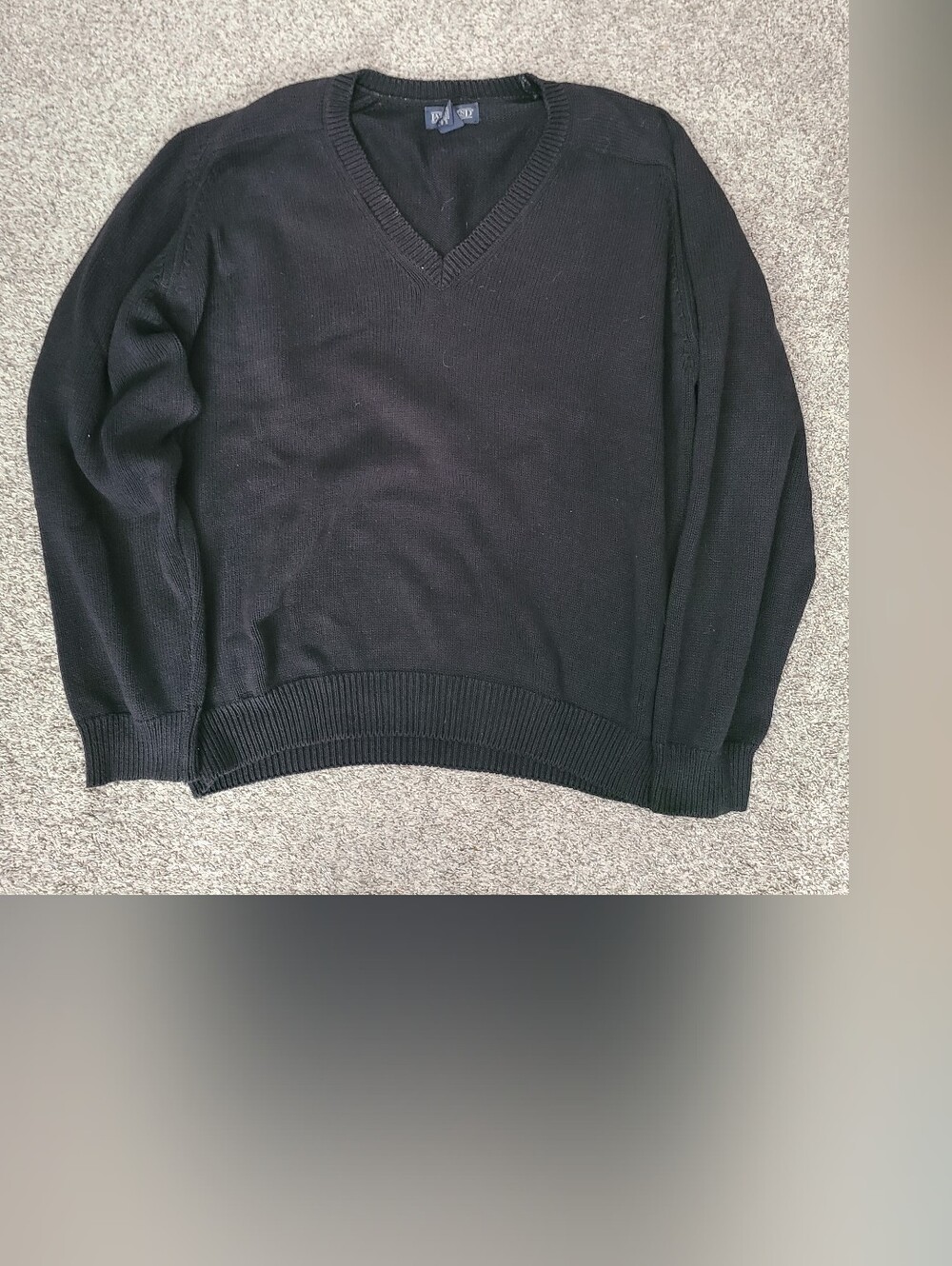 VTG Lands End Black V Neck 100% Cotton V Neck Long Sleeve Sweater Size L